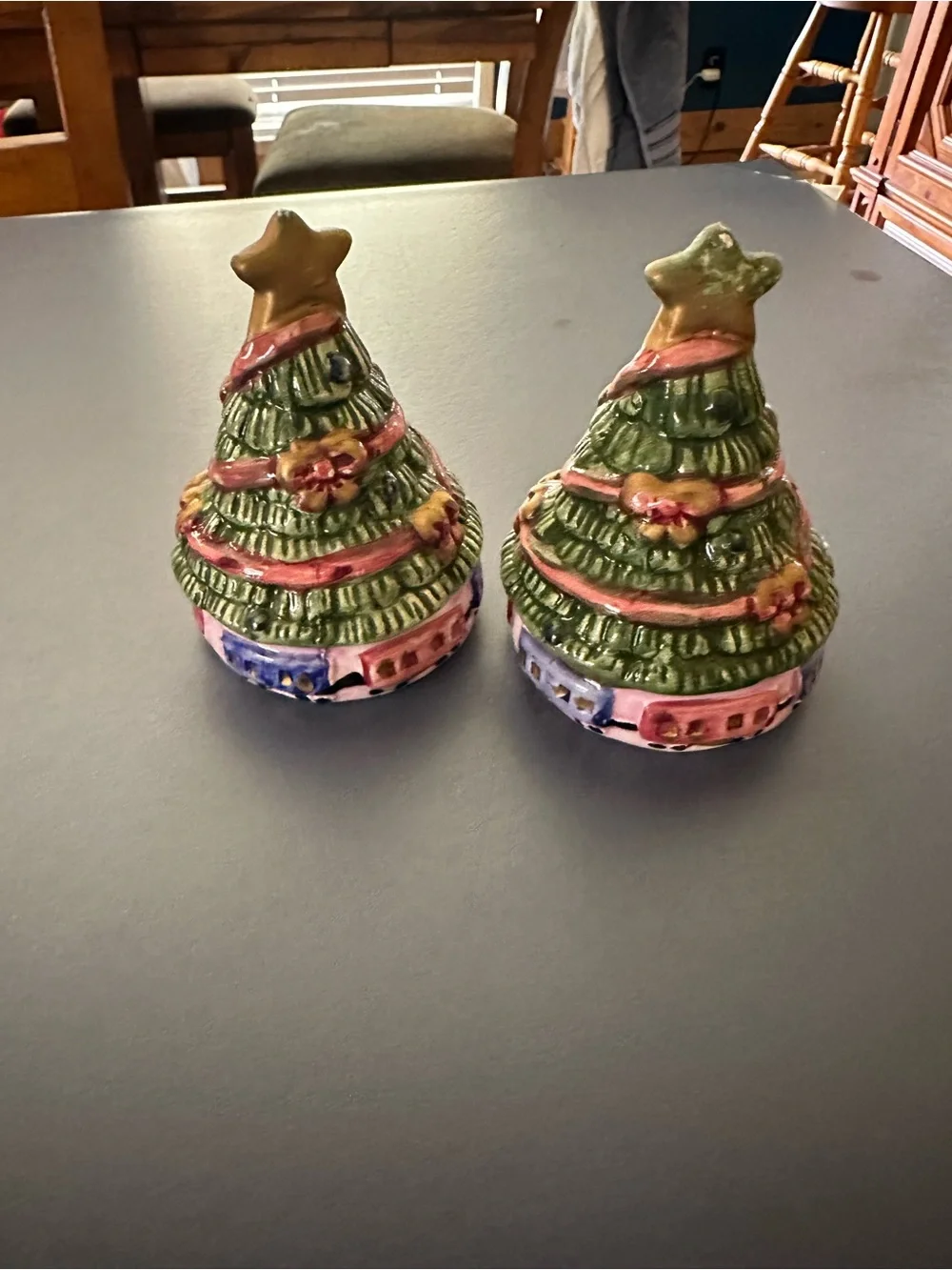festive ceramic Christmas tree salt and pepper shakers